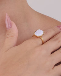 Sterling Silver Frosted Opal Elongated Cushion Ring