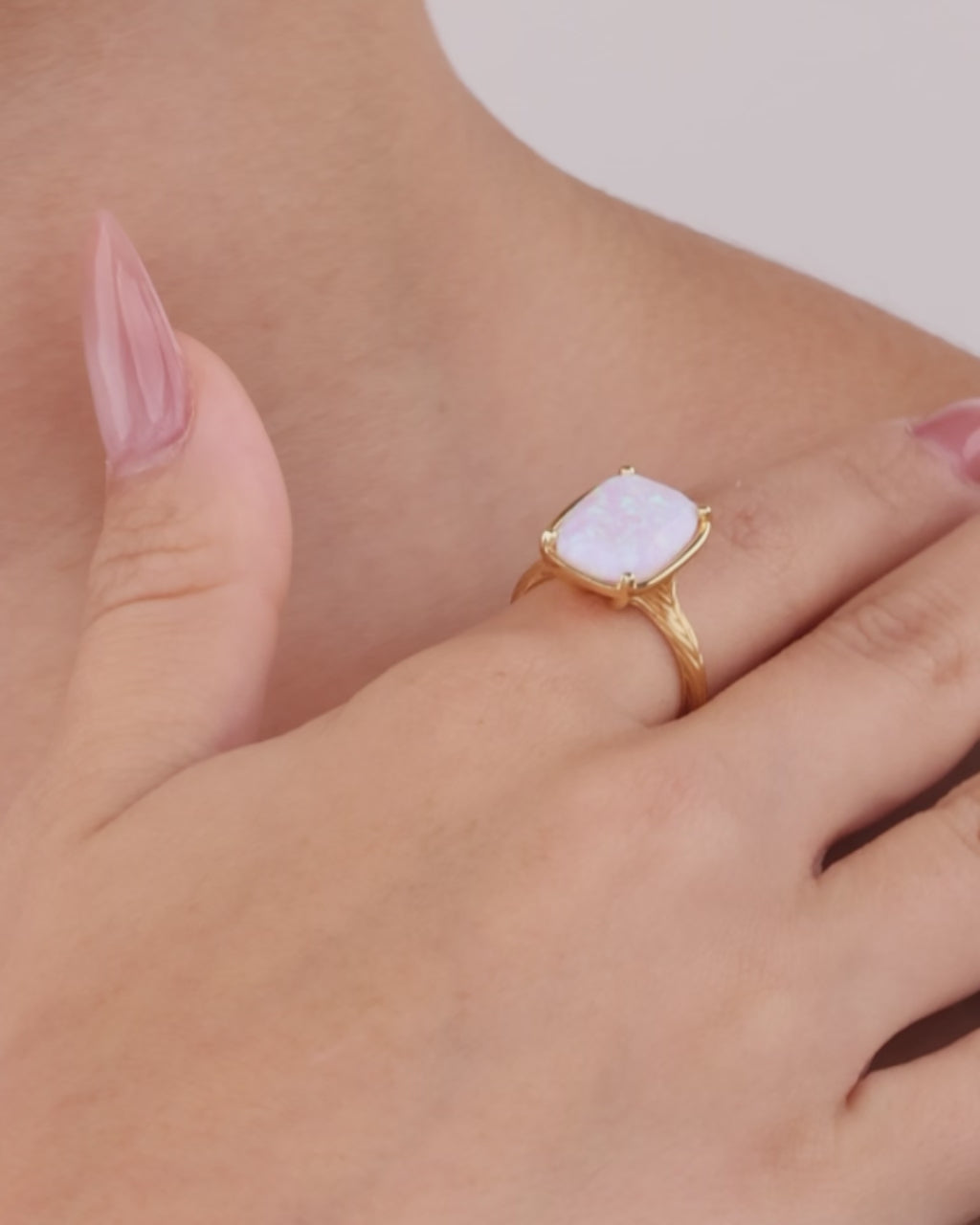 Sterling Silver Frosted Opal Elongated Cushion Ring