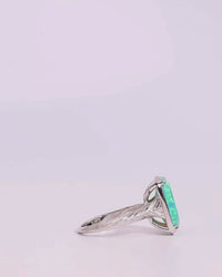 Sterling Silver Green Opal Elongated Cushion Ring