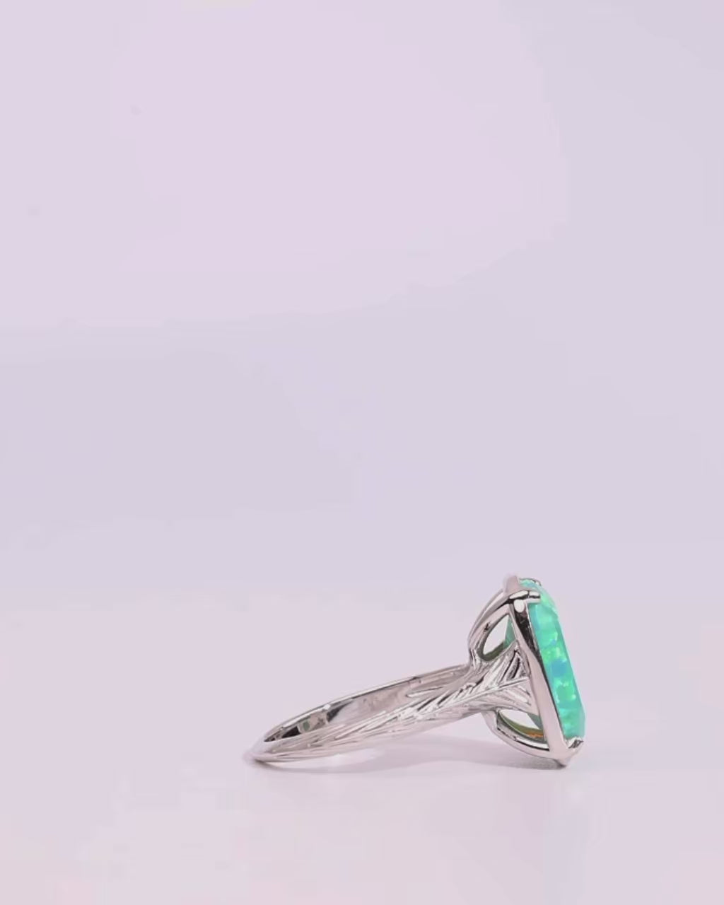 Sterling Silver Green Opal Elongated Cushion Ring