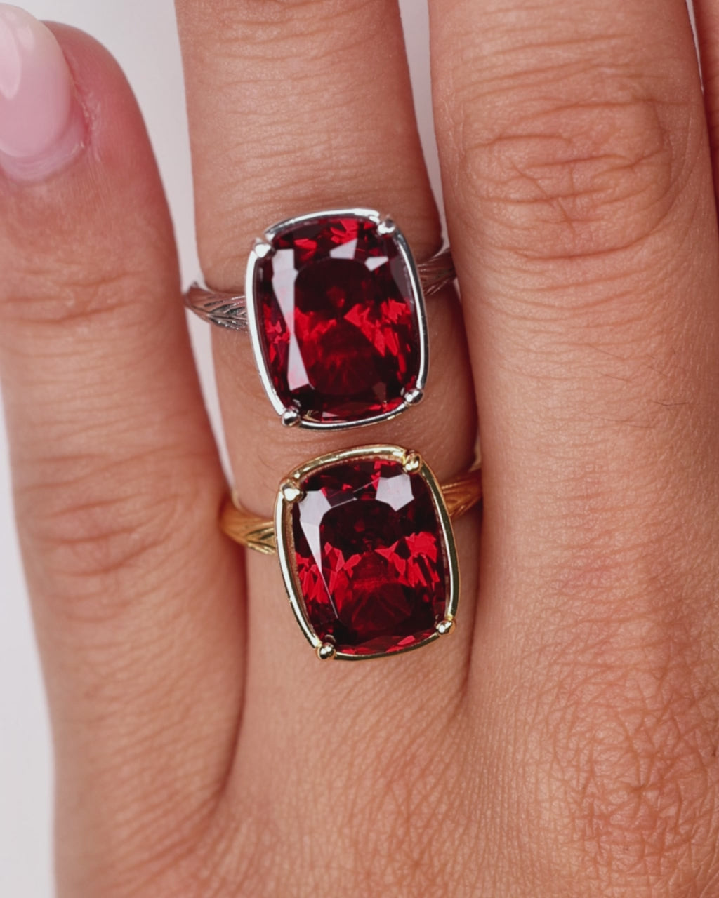 Sterling Silver Elongated Cushion Garnet CZ Cocktail Ring