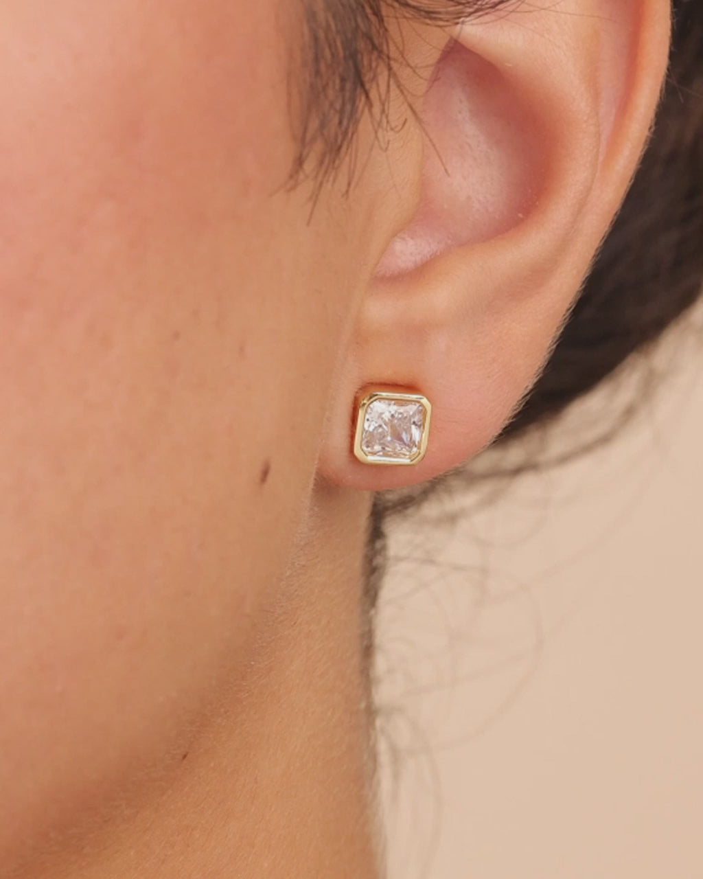 Sterling Silver Radiant Cut Bezel Set Stud Earrings