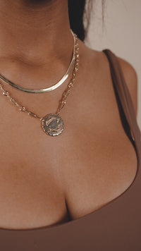 Bold Link Zodiac Necklace & Herringbone Chain Necklace Set