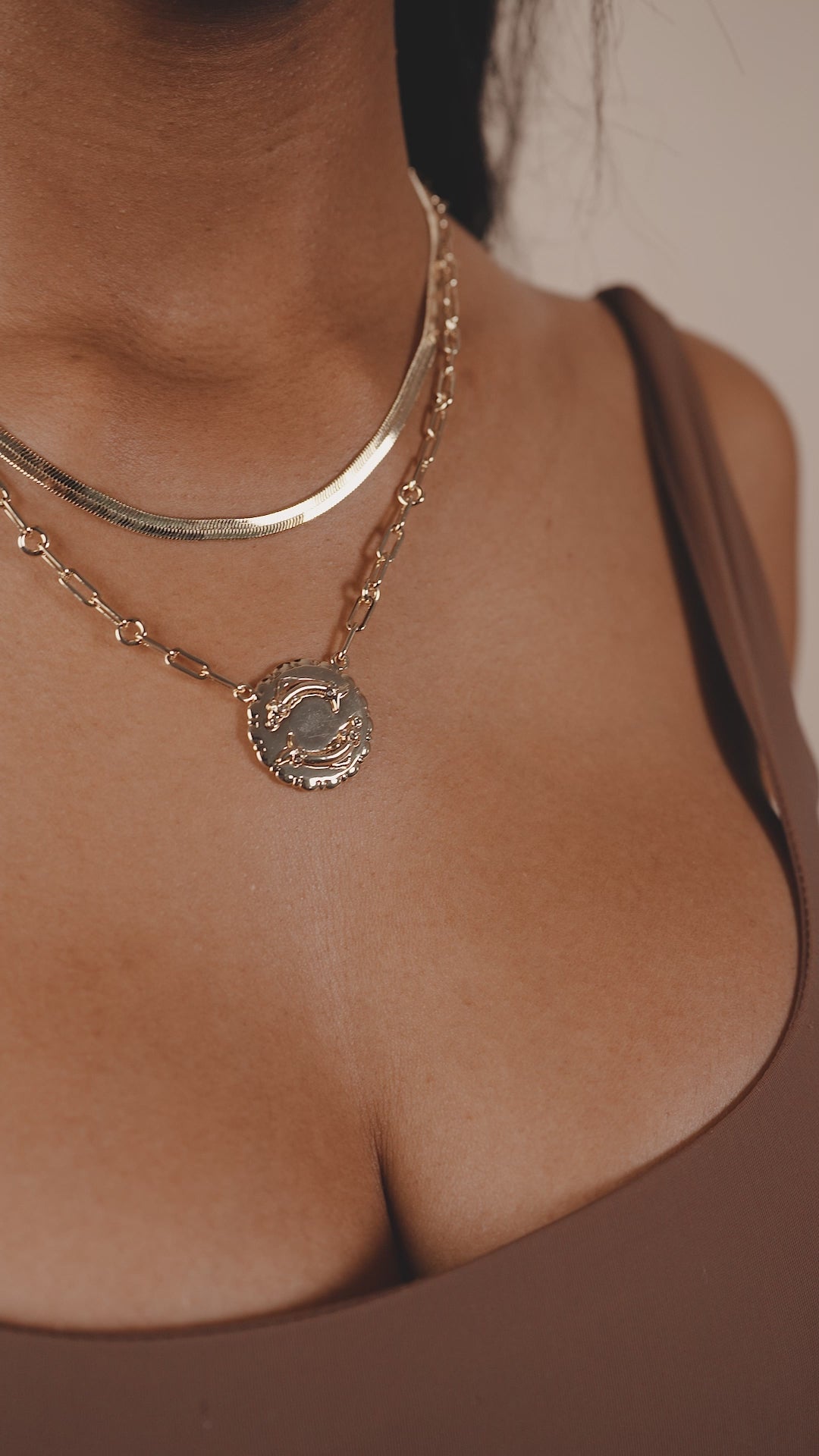 Bold Link Zodiac Necklace & Herringbone Chain Necklace Set