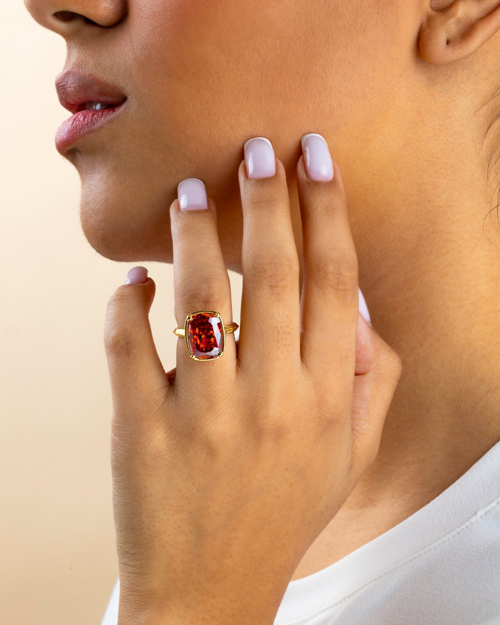 Sterling Silver Elongated Cushion Garnet CZ Cocktail Ring - Sterling Forever