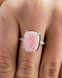 Sterling Silver Reddish Pink Opal Elongated Cushion Ring