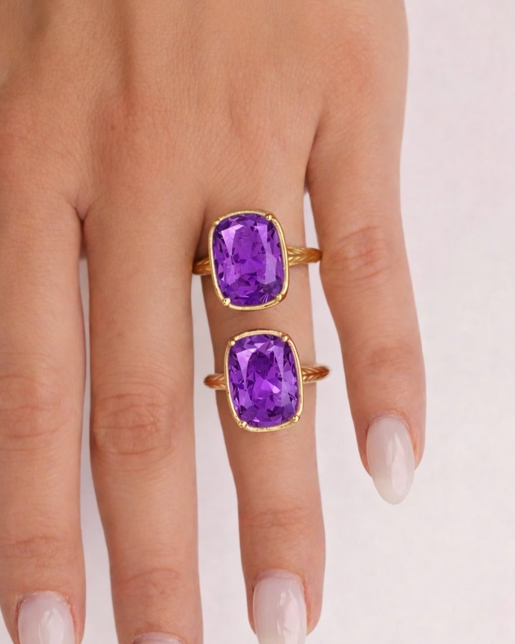 Sterling Silver Elongated Cushion Amethyst CZ Cocktail Ring - Sterling Forever