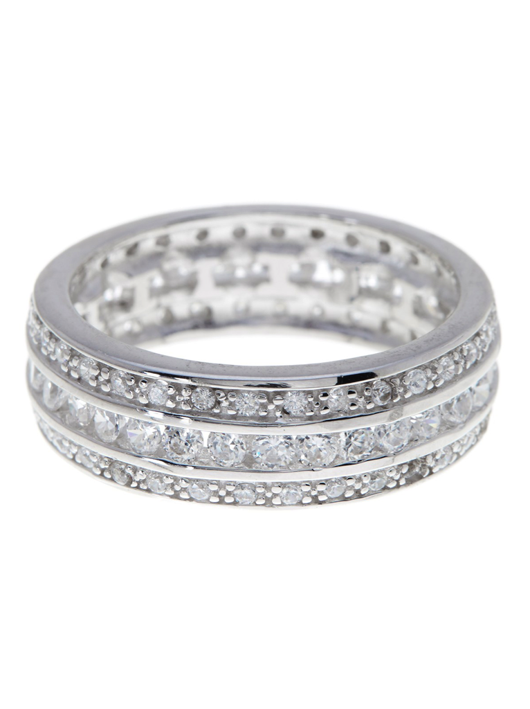 Eva's Sterling Silver Triple Row CZ Wedding Band Ring - Sterling Forever