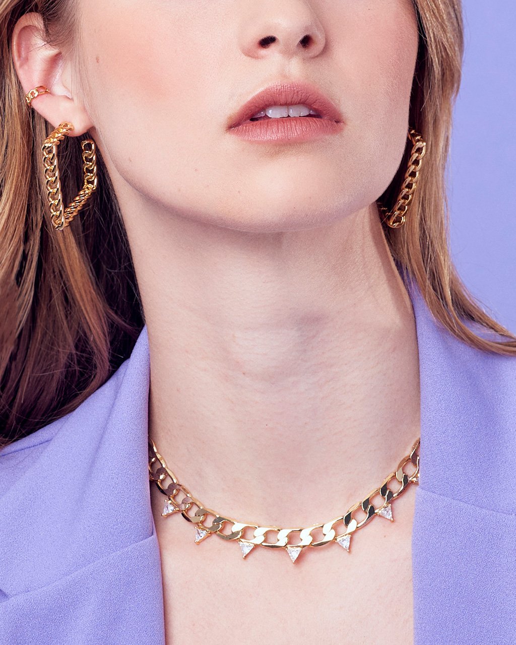 Cuban Chain Choker with Triangle Station CZs Necklace Sterling Forever 