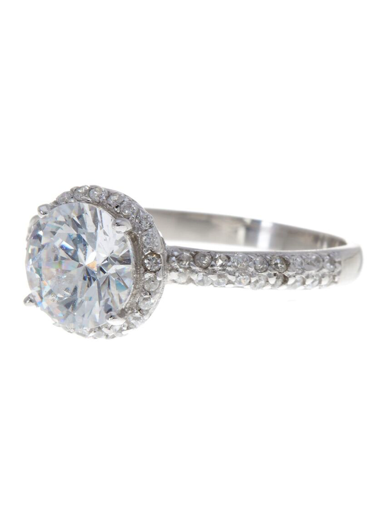 Sterling Silver Round Brilliant CZ Ring with Bead Set Border - Sterling Forever