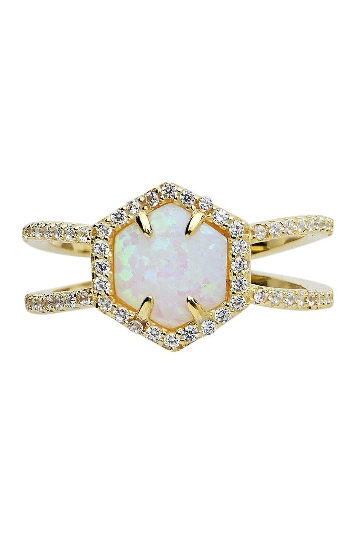 14K Gold Vermeil Created Opal Gemstone Double Row Band Ring - Sterling Forever