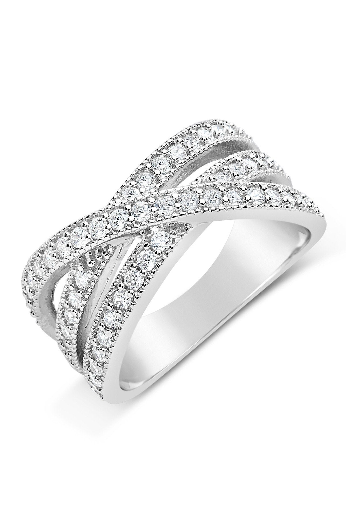 Sterling Silver CZ Crossed Band Ring - Sterling Forever