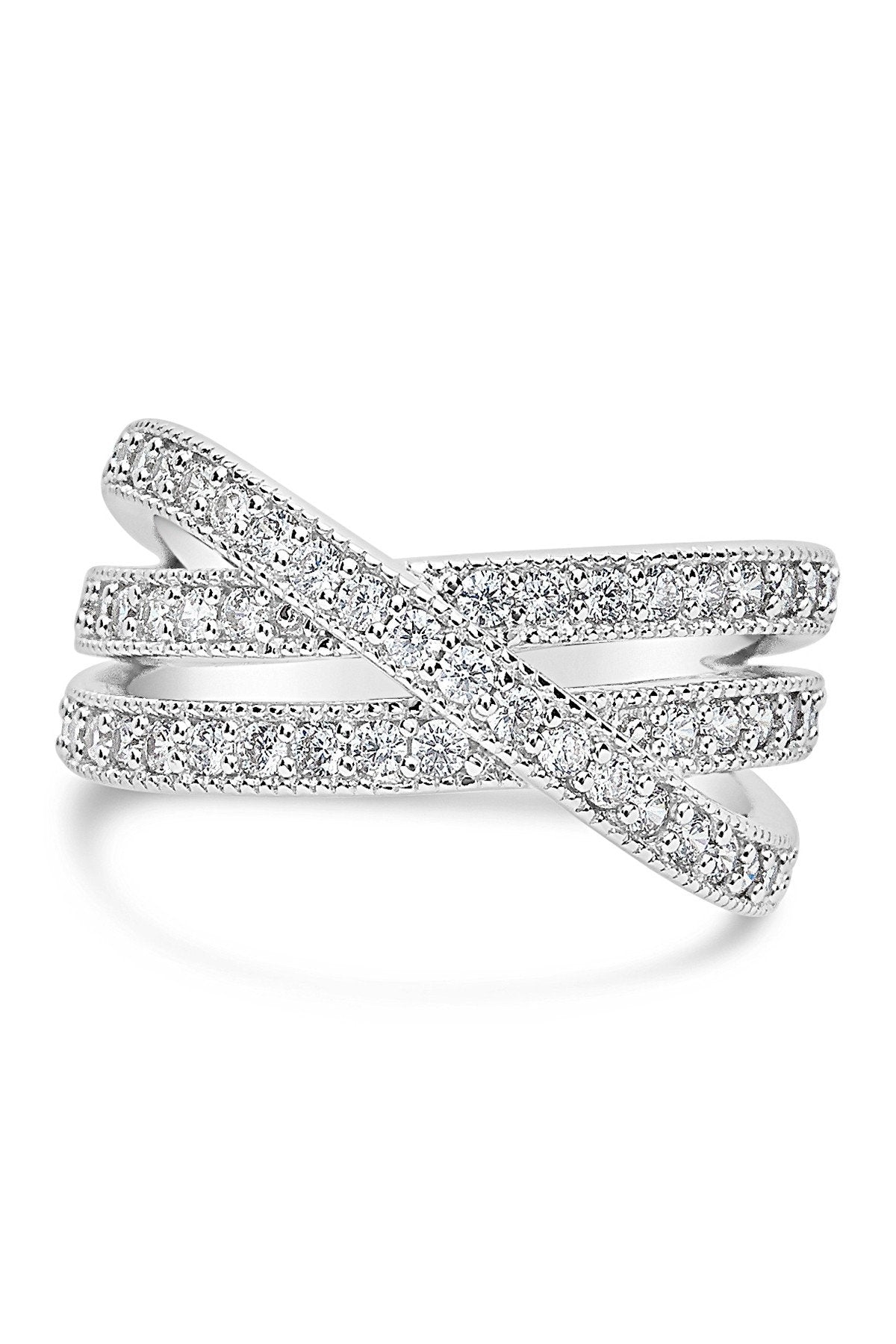 Sterling Silver CZ Crossed Band Ring - Sterling Forever