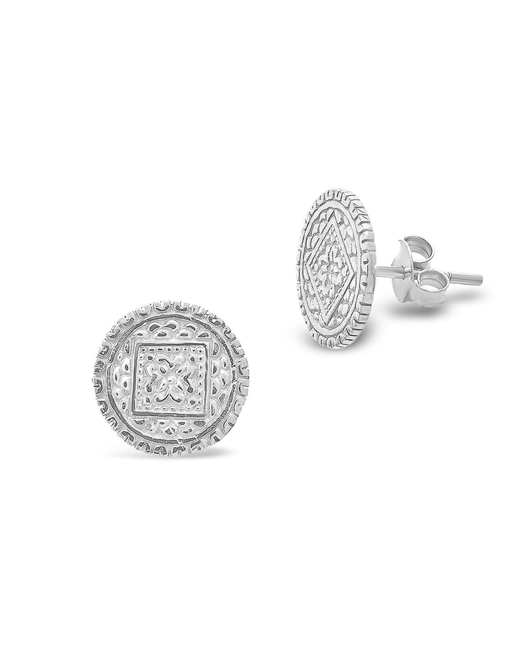 Sterling Silver Engraved Disk Studs - Sterling Forever