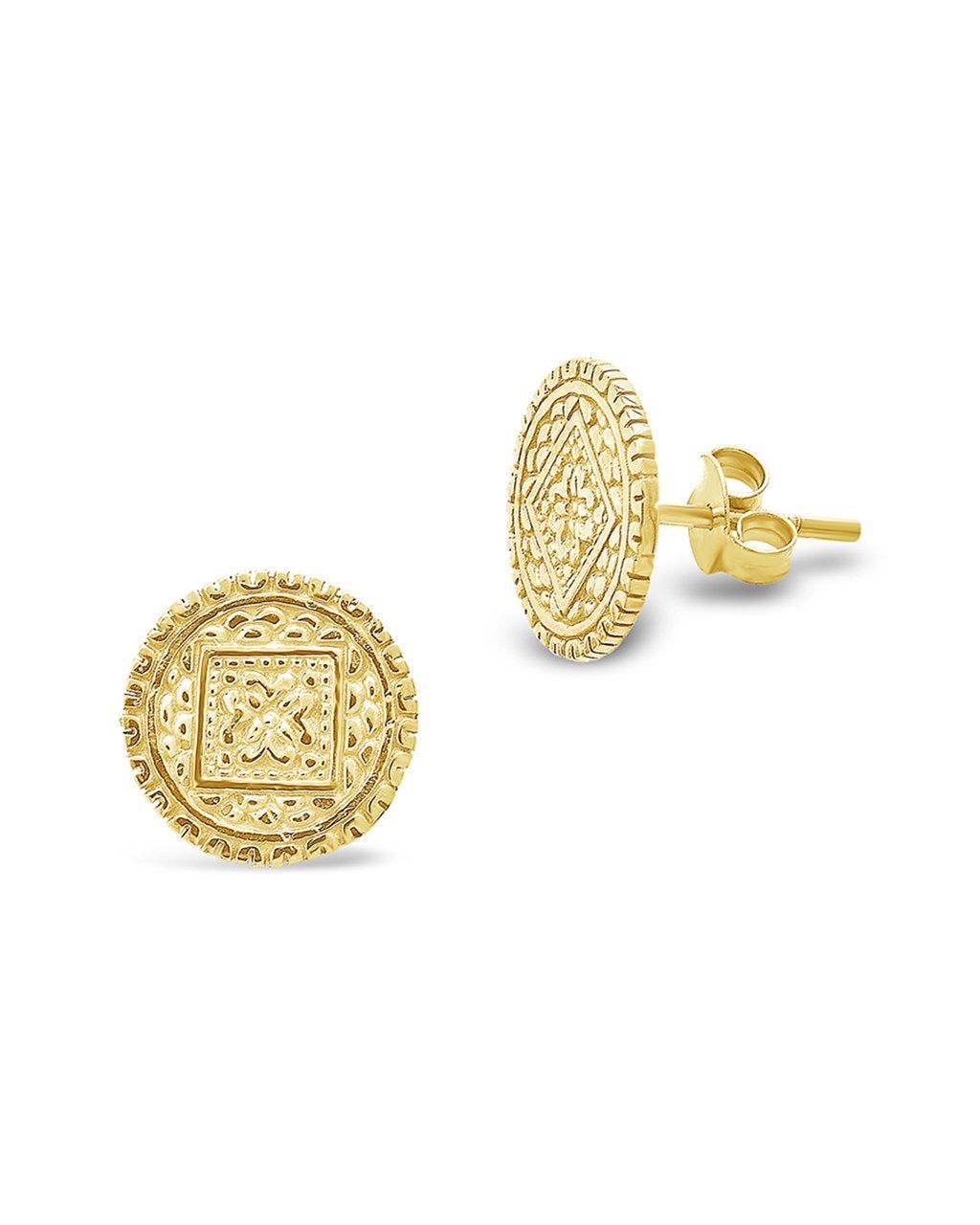 Sterling Silver Engraved Disk Studs - Sterling Forever