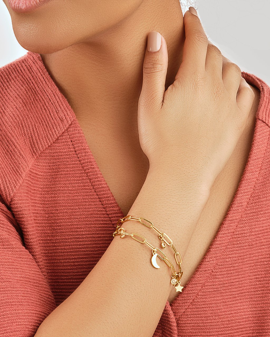 CZ, Moon, & Star Double Chain Bracelet Bracelet Sterling Forever 