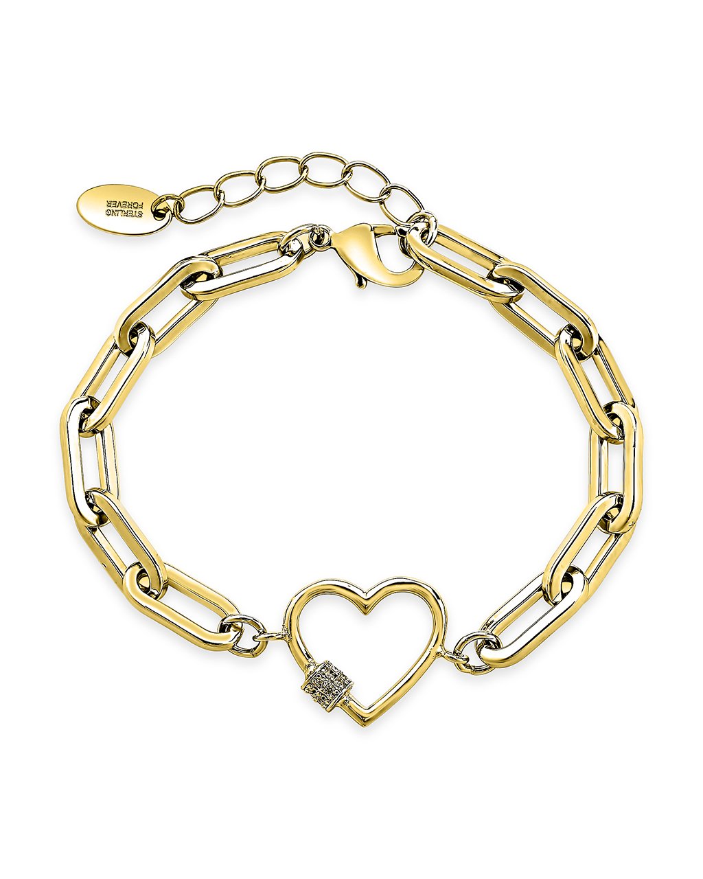 CZ Heart Carabiner Bracelet Bracelet Sterling Forever Gold 