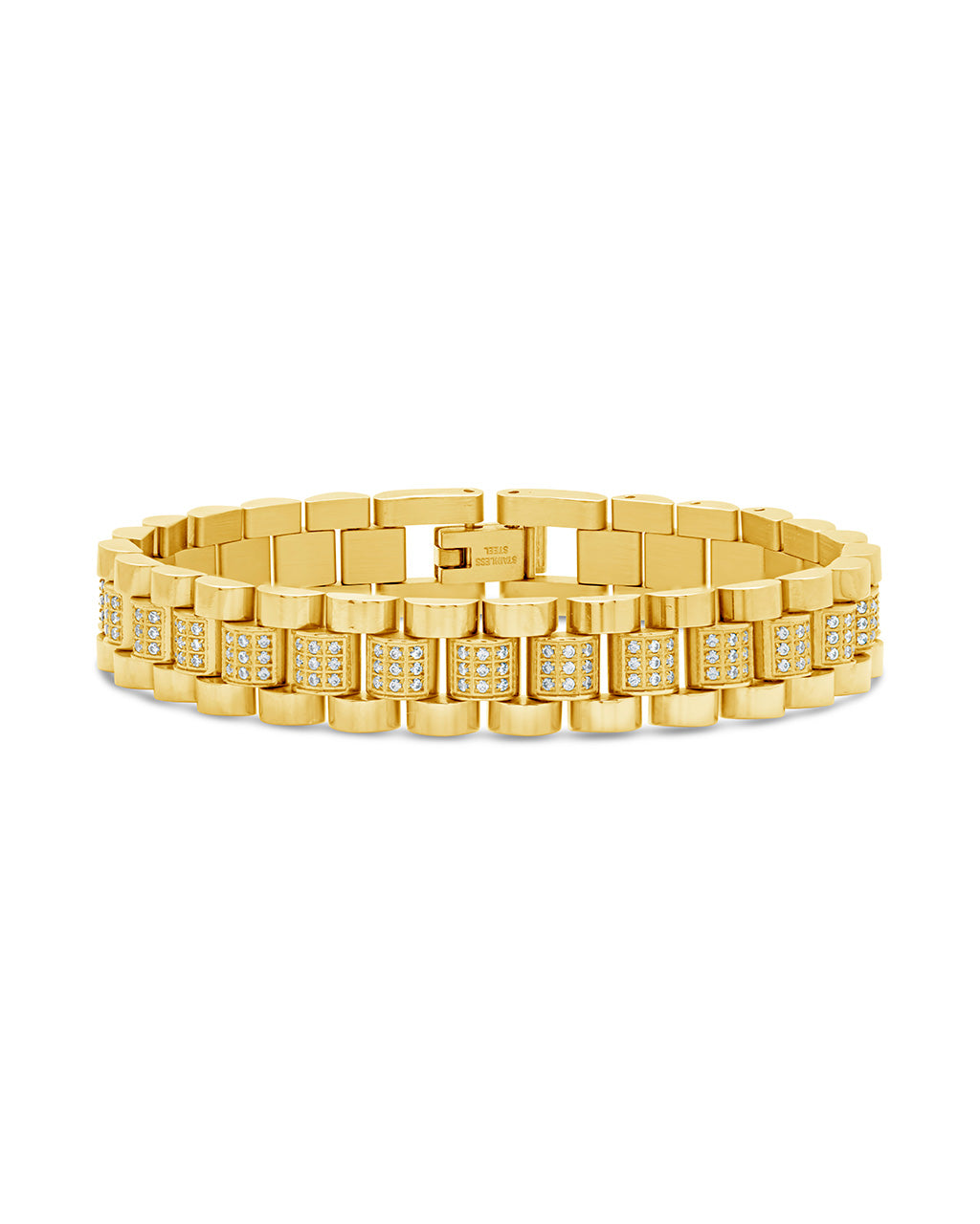 CZ Accent Watch Band Chain Bracelet Bracelet Sterling Forever Gold 