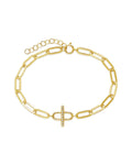 Sterling Silver Pave Bar & Link Bracelet Bracelet Sterling Forever Gold 
