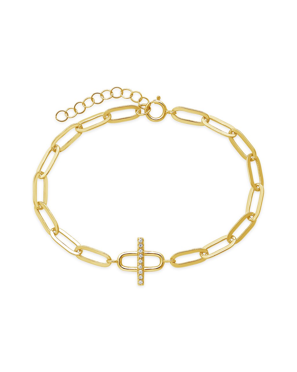 Sterling Silver Pave Bar & Link Bracelet Bracelet Sterling Forever Gold 