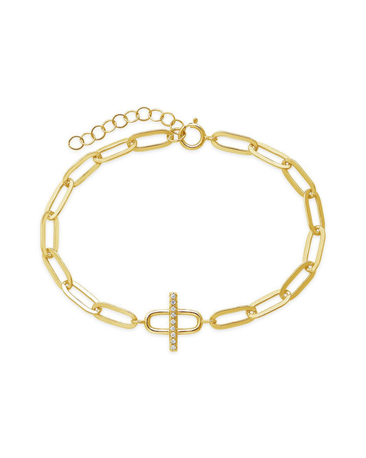 Sterling Silver Pave Bar & Link Bracelet Bracelet Sterling Forever Gold 