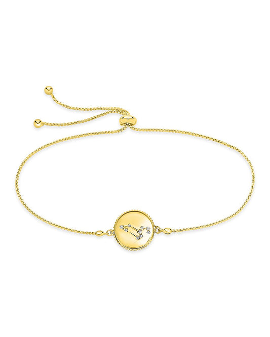 Sterling Silver Constellation Disk Bolo Bracelet Bracelet Sterling Forever Gold Leo (Jul 23 - Aug 22) 