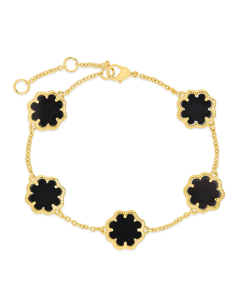 Rose Clover Station Bracelet Bracelet Sterling Forever Gold Onyx 