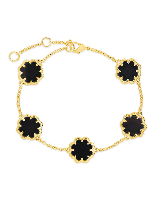 Rose Clover Station Bracelet Bracelet Sterling Forever Gold Onyx 