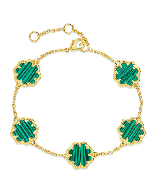 Rose Clover Station Bracelet Bracelet Sterling Forever Gold Malachite 