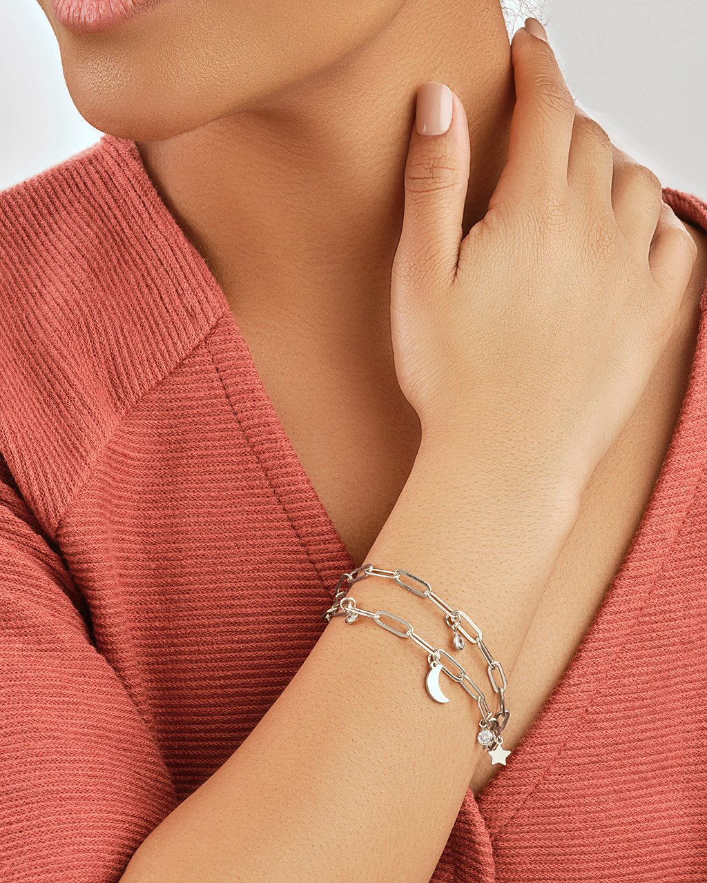 CZ, Moon, & Star Double Chain Bracelet Bracelet Sterling Forever 
