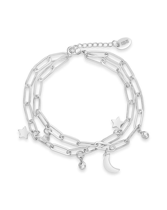 CZ, Moon, & Star Double Chain Bracelet – Sterling Forever