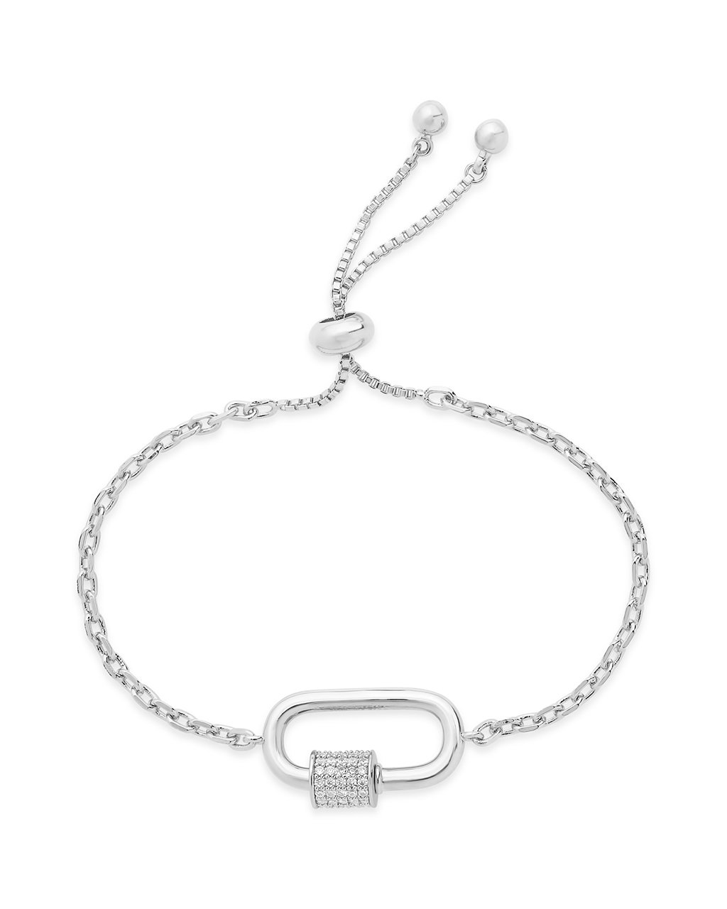 CZ Carabiner Bolo Bracelet Bracelet Sterling Forever Silver 