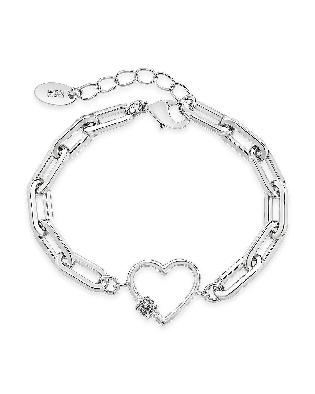 CZ Heart Carabiner Bracelet Bracelet Sterling Forever Silver 