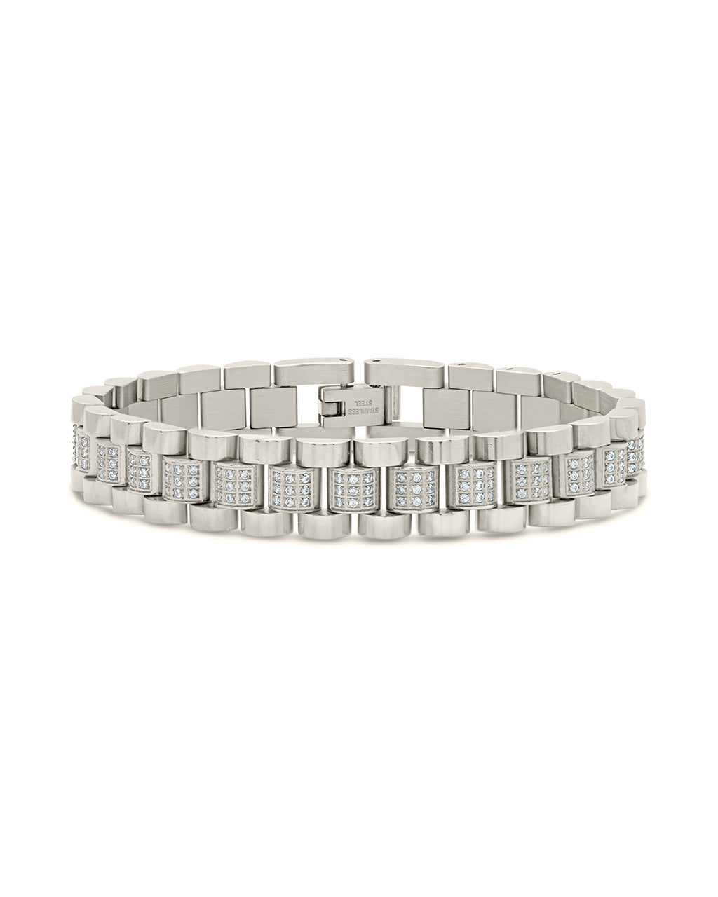 CZ Accent Watch Band Chain Bracelet Bracelet Sterling Forever Silver 