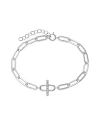 Sterling Silver Pave Bar & Link Bracelet Bracelet Sterling Forever Silver 