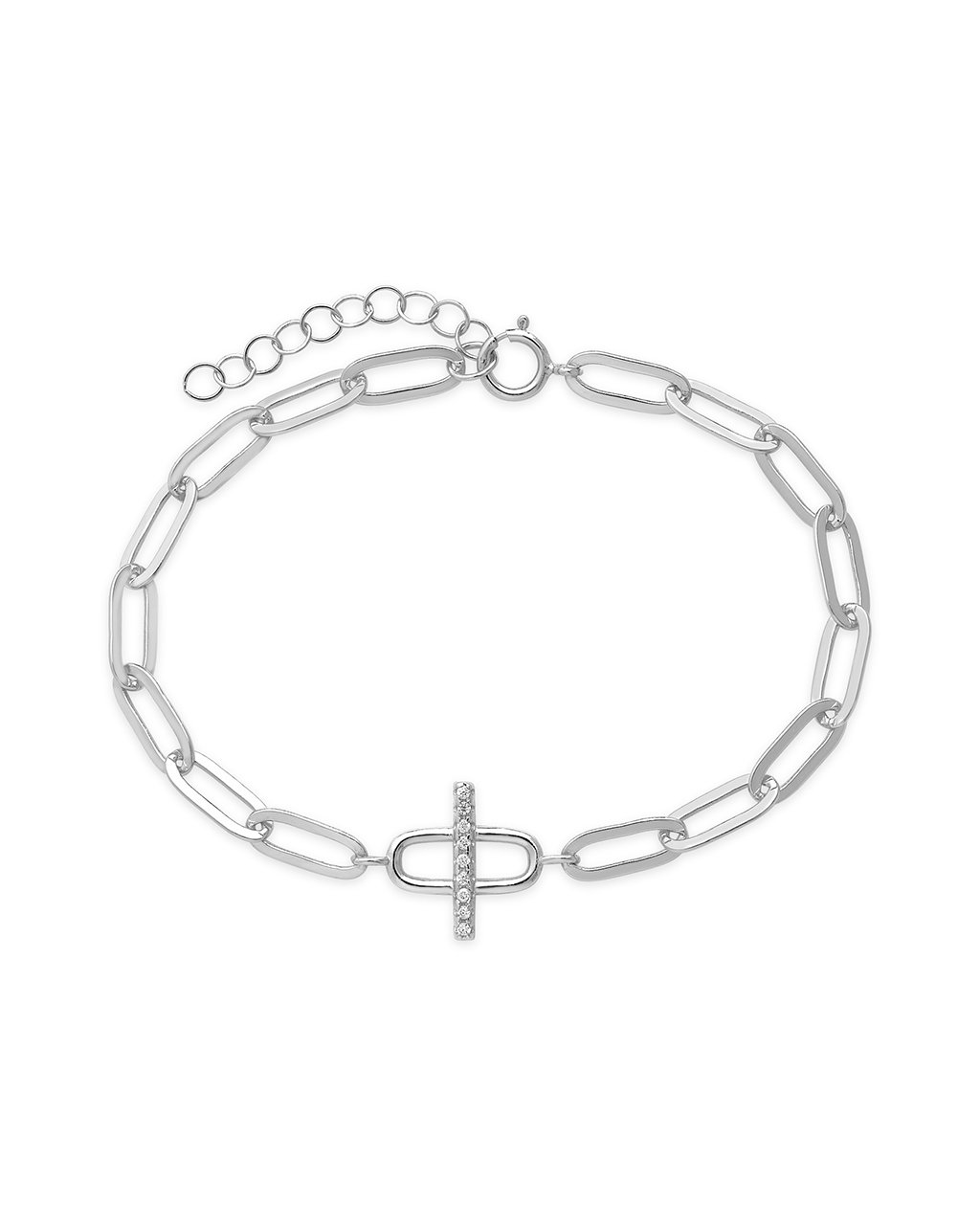 Sterling Silver Pave Bar & Link Bracelet Bracelet Sterling Forever Silver 