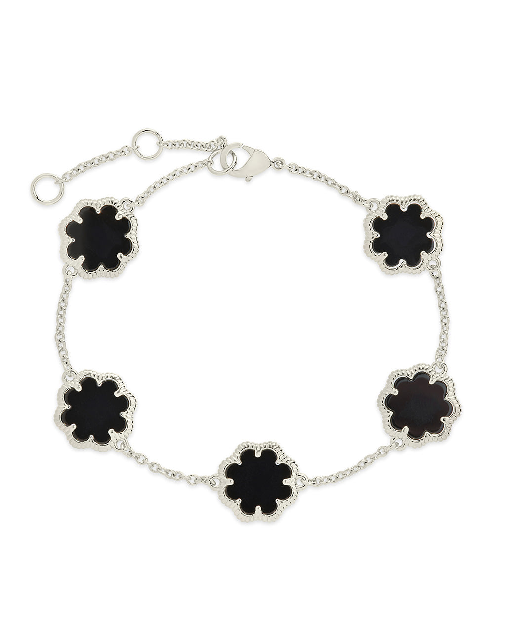 Rose Clover Station Bracelet Bracelet Sterling Forever Silver Onyx 