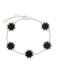Rose Clover Station Bracelet Bracelet Sterling Forever Silver Onyx 