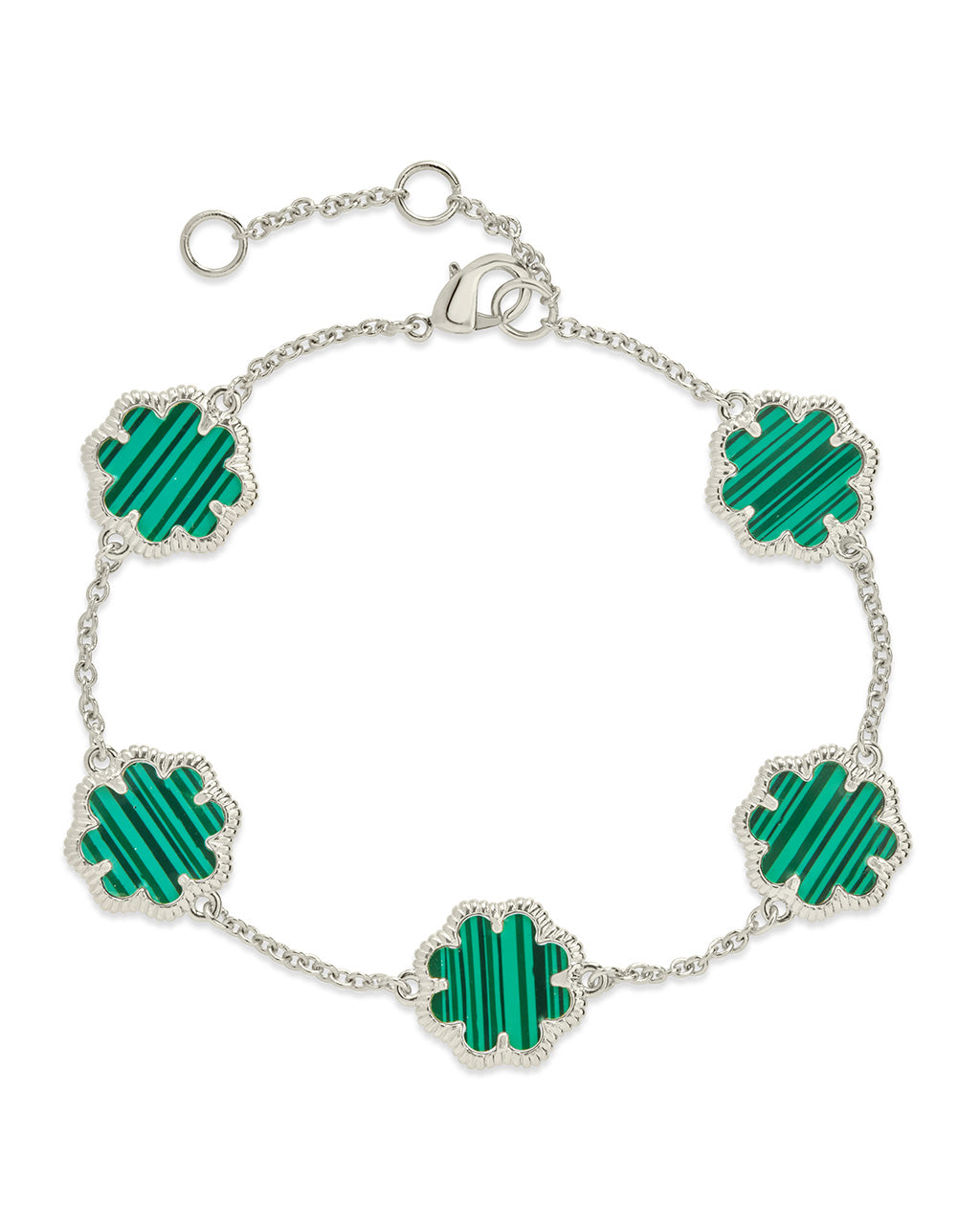 Rose Clover Station Bracelet Bracelet Sterling Forever Silver Malachite 