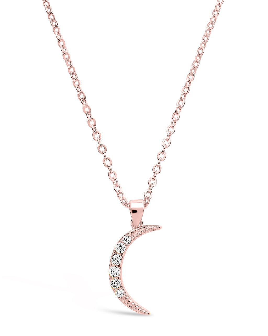 Sterling Silver CZ Half Moon Necklace - Sterling Forever