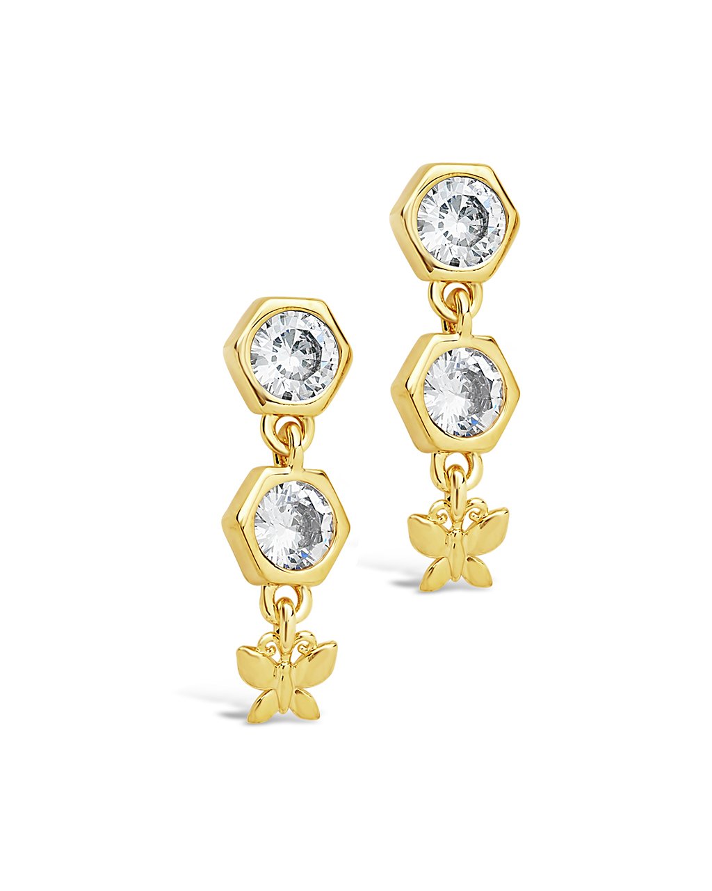 CZ Honeycomb & Butterfly Dangle Earrings - Sterling Forever