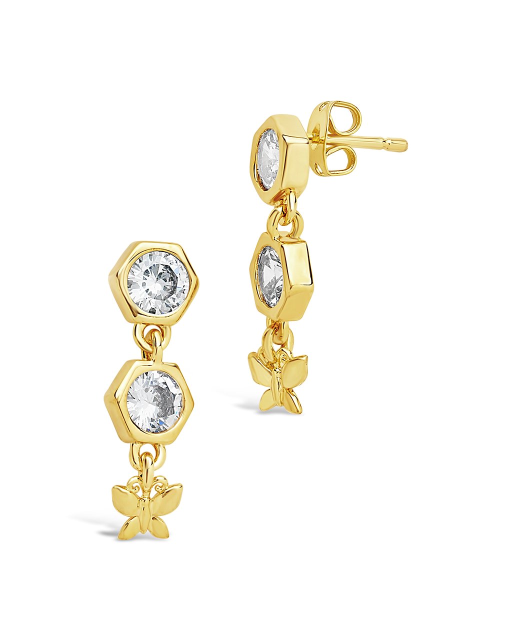 CZ Honeycomb & Butterfly Dangle Earrings - Sterling Forever