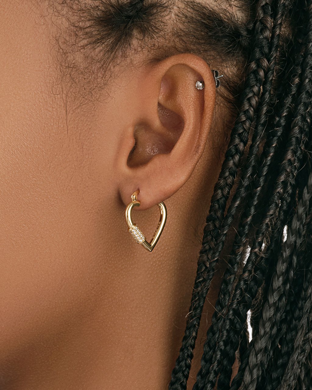 CZ Heart Carabiner Lock Hoops Earring Sterling Forever 