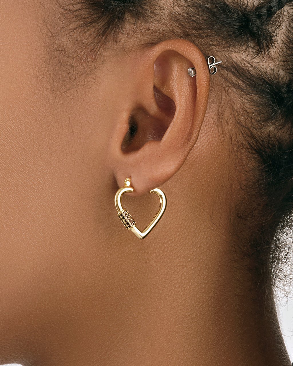 CZ Heart Carabiner Lock Hoops Earring Sterling Forever 