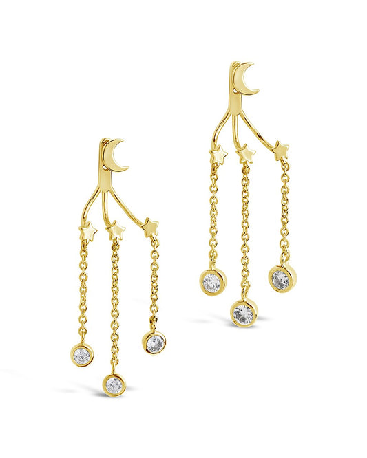 CZ Moon & Star Jacket Earrings Earring Sterling Forever Gold 