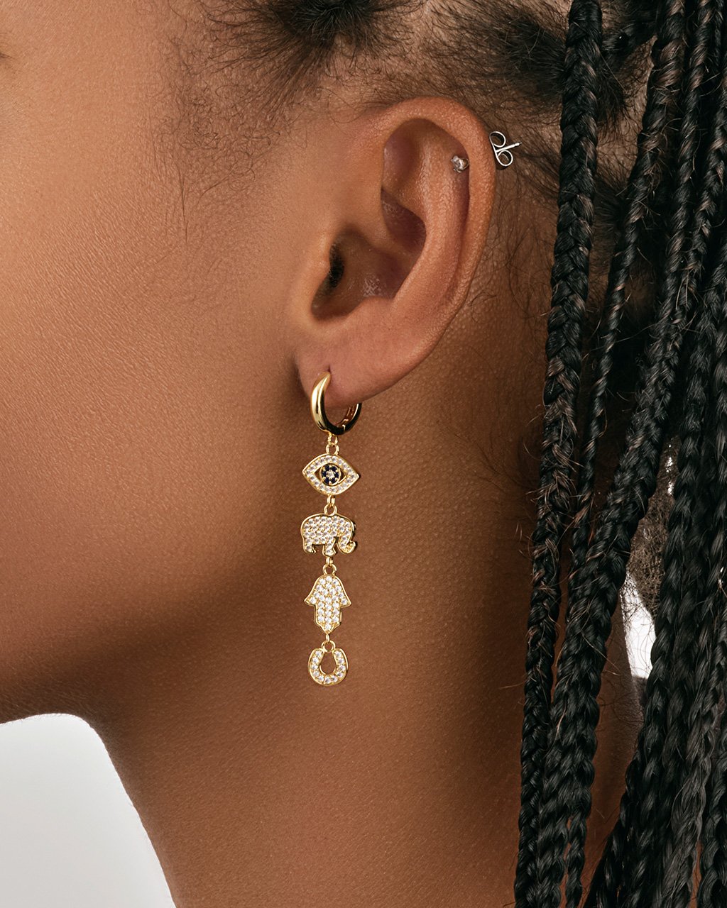Charmed CZ Dangle Micro Hoops Earring Sterling Forever 