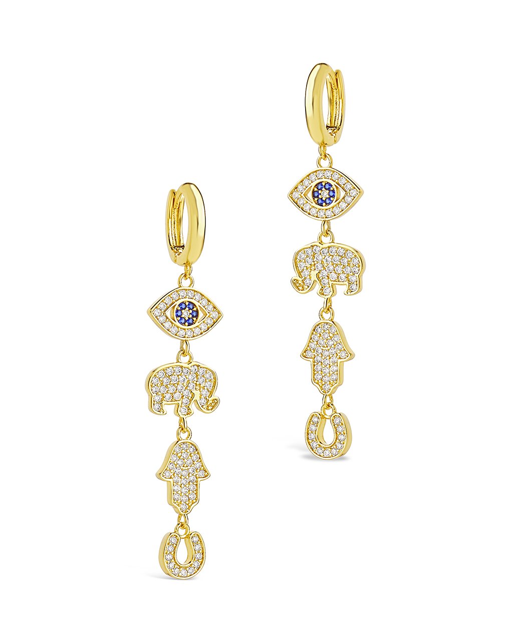 Charmed CZ Dangle Micro Hoops Earring Sterling Forever Gold