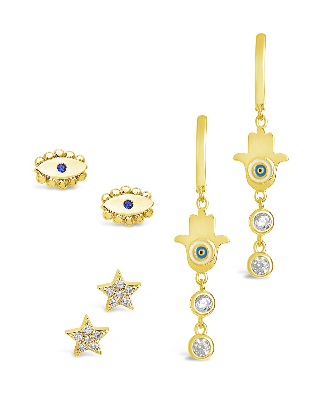 3pc Evil Eye Earring Set Earring Sterling Forever Gold 