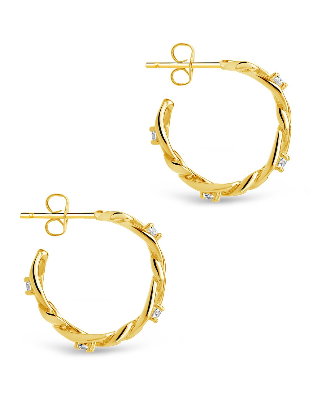 CZ Studded Figaro Link Hoops Earring Sterling Forever 