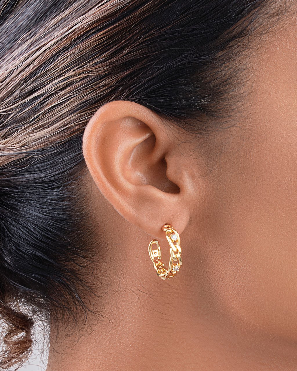 CZ Studded Figaro Link Hoops Earring Sterling Forever 